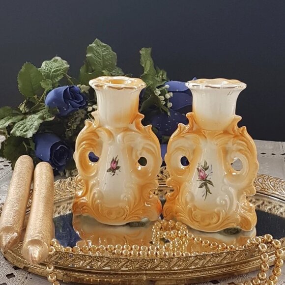 Porcelain Candlesticks, Taper Candle Holder Set, Mid Century Decor, 1950s - Picture 5 of 8